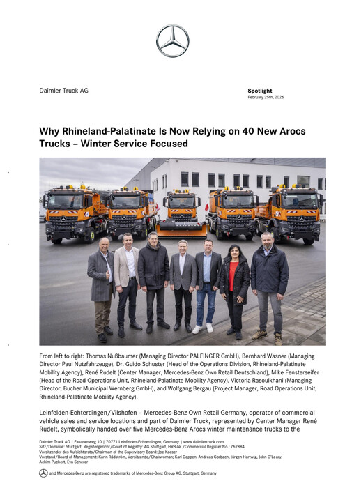 Why Rhineland-Palatinate Is Now Relying on 40 New Arocs Trucks – Winter Service Focused
