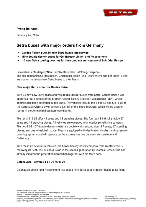 Setra buses with major orders from Germany