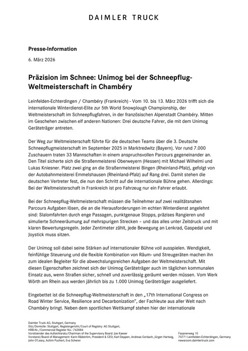 Präzision im Schnee: Unimog bei der Schneepflug-Weltmeisterschaft in Chambéry