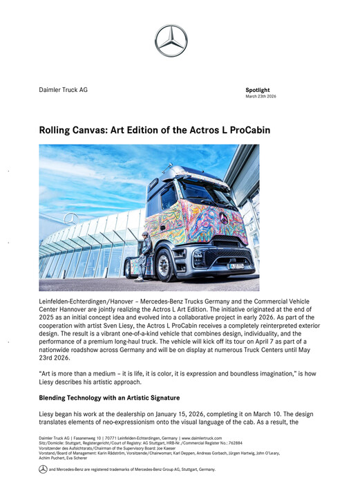 Rolling Canvas: Art Edition of the Actros L ProCabin