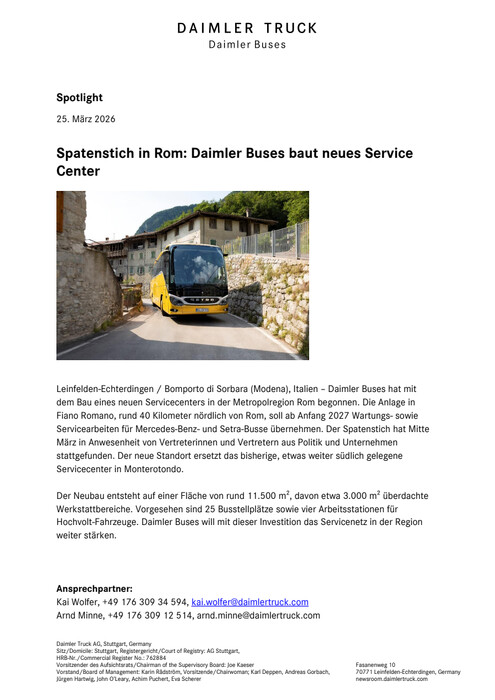 Spatenstich in Rom: Daimler Buses baut neues Service Center