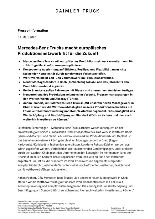Mercedes-Benz Trucks macht europäisches Produktionsnetzwerk fit für die Zukunft