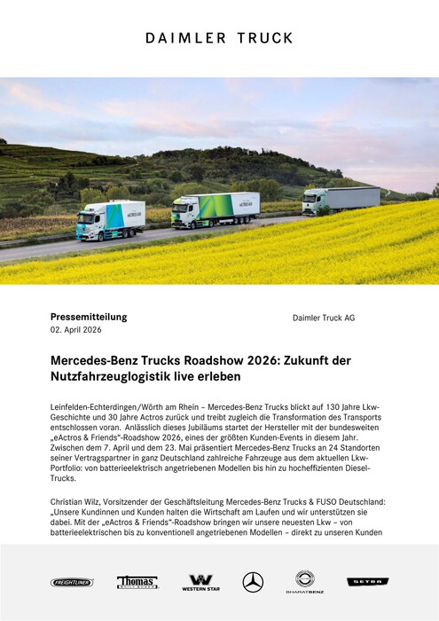 Mercedes-Benz Trucks Roadshow 2026: Zukunft der Nutzfahrzeuglogistik live erleben