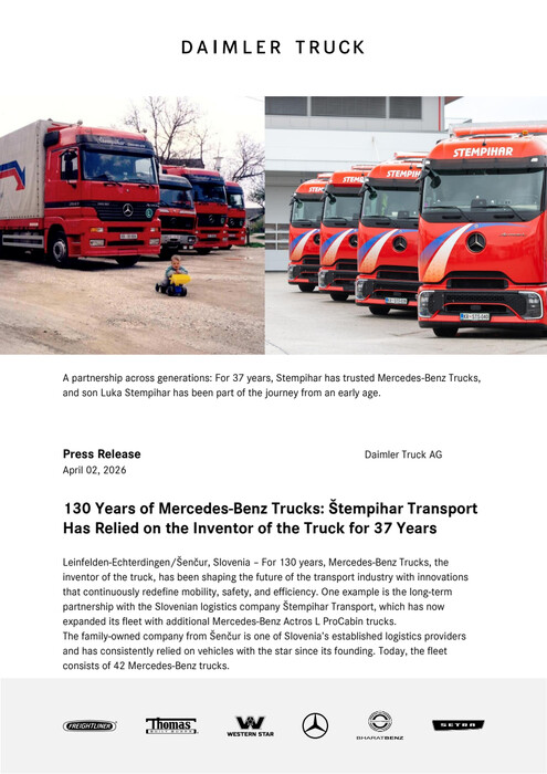130 Years of Mercedes-Benz Trucks: Štempihar Transport Has Relied on the Inventor of the Truck for 37 Years