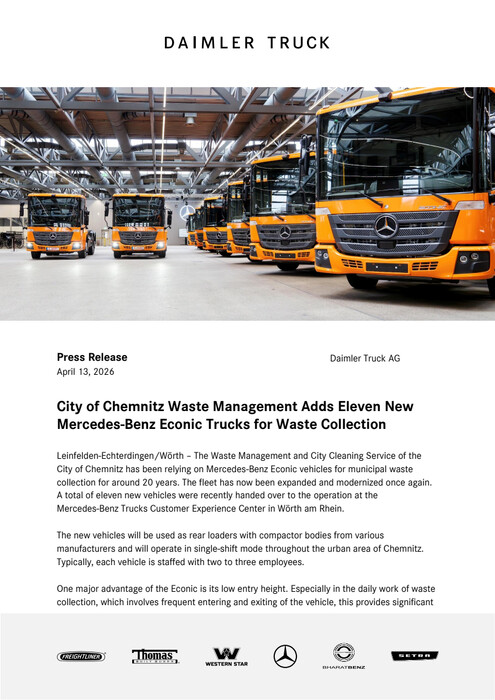 City of Chemnitz Waste Management Adds Eleven New Mercedes-Benz Econic Trucks for Waste Collection