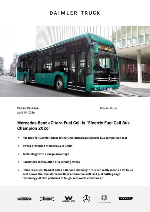 Mercedes‑Benz eCitaro Fuel Cell Is “Electric Fuel Cell Bus Champion 2026”
