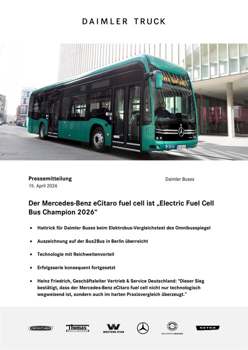 Der Mercedes-Benz eCitaro fuel cell ist „Electric Fuel Cell Bus Champion 2026“
