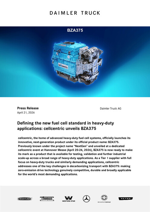 Defining the new fuel cell standard in heavy-duty applications: cellcentric unveils BZA375