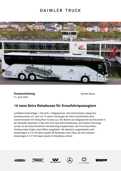 16 neue Setra Reisebusse für Kreuzfahrtpassagiere