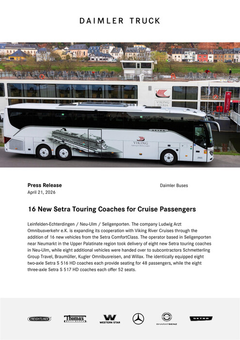 16 New Setra Touring Coaches for Cruise Passengers