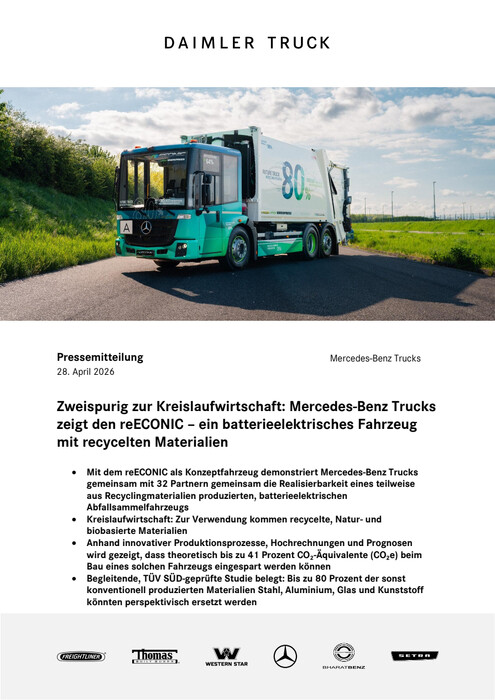 Zweispurig zur Kreislaufwirtschaft: Mercedes-Benz Trucks zeigt den reECONIC – ein batterieelektrisches Fahrzeug mit recycelten Materialien