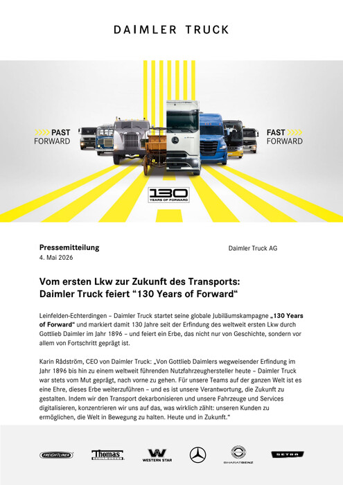 Vom ersten Lkw zur Zukunft des Transports:  Daimler Truck feiert “130 Years of Forward“