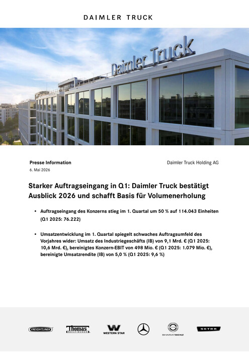 Starker Auftragseingang in Q1: Daimler Truck bestätigt Ausblick 2026 und schafft Basis für Volumenerholung