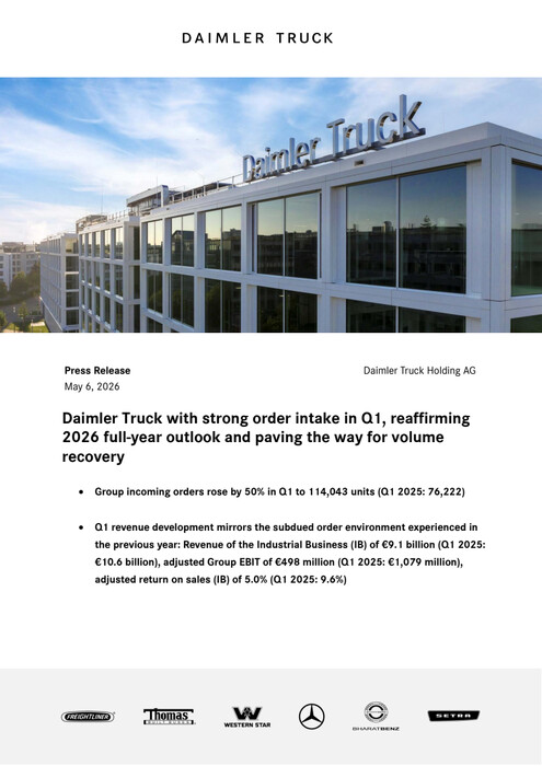 Daimler Truck with strong order intake in Q1, reaffirming 2026 full-year outlook and paving the way for volume recovery