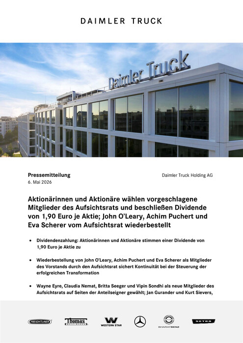 Aktionärinnen und Aktionäre wählen vorgeschlagene Mitglieder des Aufsichtsrats und beschließen Dividende von 1,90 Euro je Aktie; John O’Leary, Achim Puchert und Eva Scherer vom Aufsichtsrat wiederbestellt