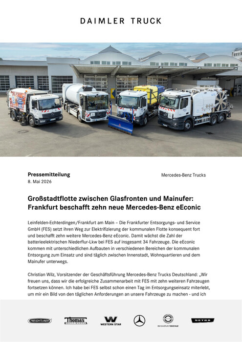 Großstadtflotte zwischen Glasfronten und Mainufer: Frankfurt beschafft zehn neue Mercedes-Benz eEconic