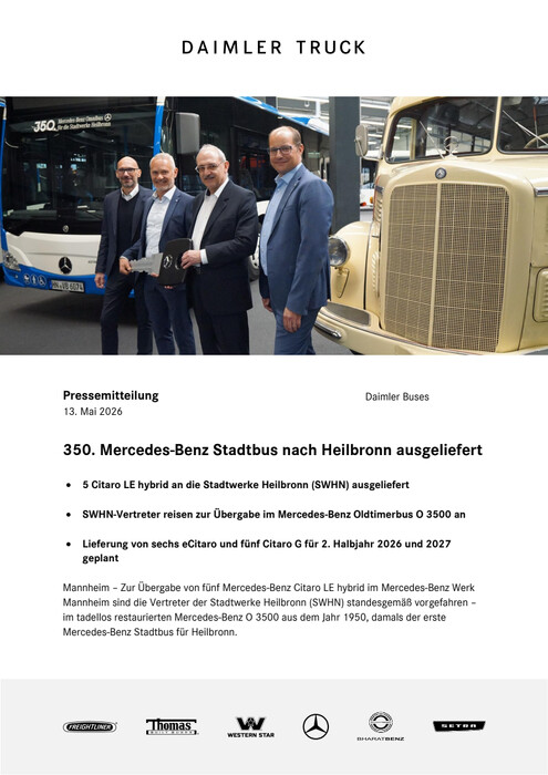 350. Mercedes-Benz Stadtbus nach Heilbronn ausgeliefert