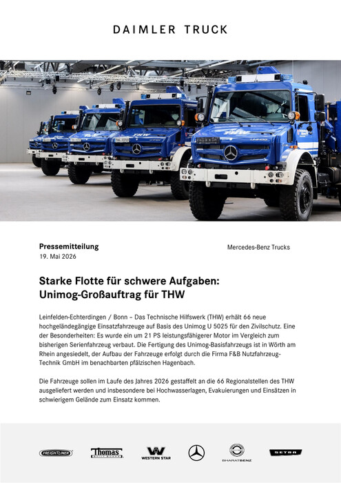 Starke Flotte für schwere Aufgaben: Unimog-Großauftrag für THW