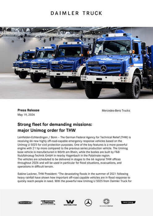 Strong fleet for demanding missions: major Unimog order for THW