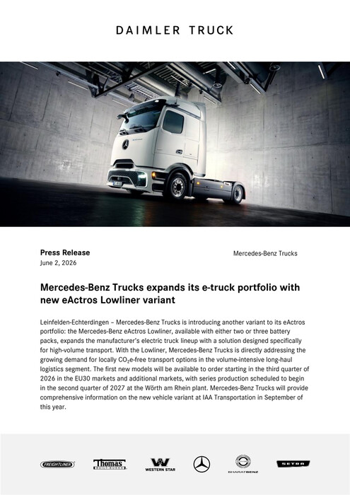 Mercedes-Benz Trucks expands its e-truck portfolio with new eActros Lowliner variant