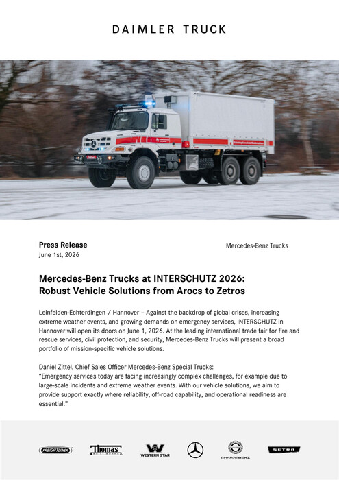 Mercedes-Benz Trucks at INTERSCHUTZ 2026: Robust Vehicle Solutions from Arocs to Zetros