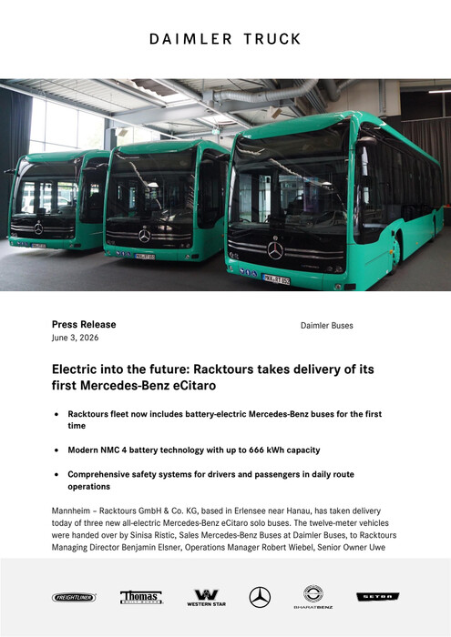 Electric into the future: Racktours takes delivery of its first Mercedes‑Benz eCitaro