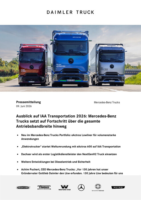 Ausblick auf IAA Transportation 2026: Mercedes-Benz Trucks setzt auf Fortschritt über die gesamte Antriebsbandbreite hinweg