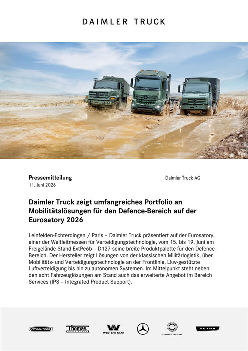 Daimler Truck zeigt umfangreiches Portfolio an Mobilitätslösungen für den Defence-Bereich auf der Eurosatory 2026