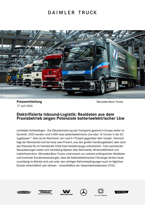 Elektrifizierte Inbound-Logistik: Realdaten aus dem Praxisbetrieb zeigen Potenziale batterieelektrischer Lkw