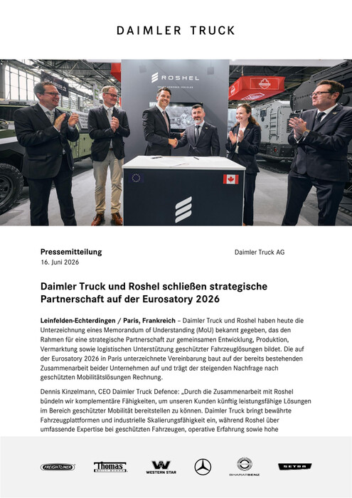 Daimler Truck und Roshel schließen strategische Partnerschaft auf der Eurosatory 2026