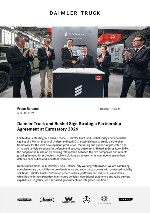 Daimler Truck and Roshel Sign Strategic Partnership Agreement at Eurosatory 2026