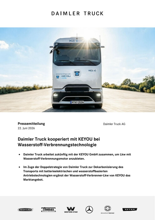 Daimler Truck kooperiert mit KEYOU bei Wasserstoff‑Verbrennungstechnologie