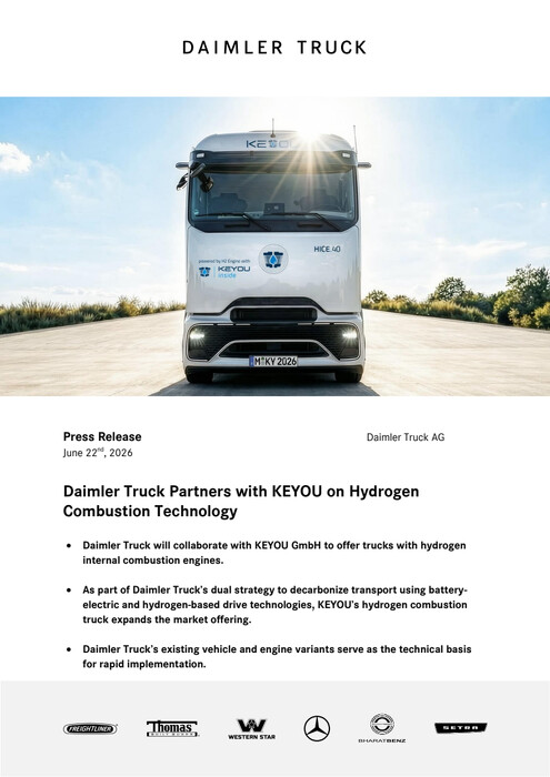 Daimler Truck Partners with KEYOU on Hydrogen Combustion Technology