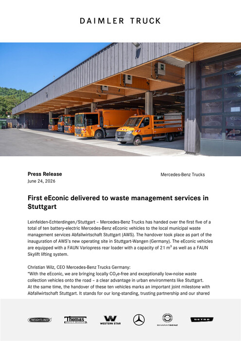 First eEconic delivered to waste management services in Stuttgart