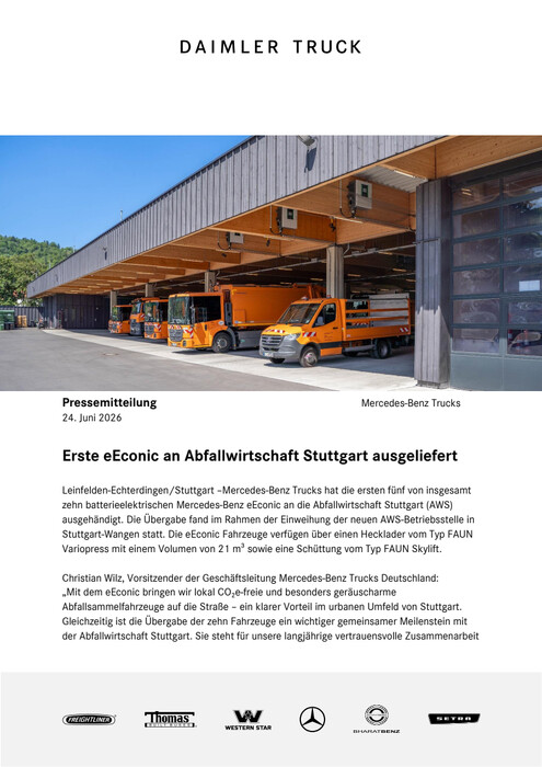 Erste eEconic an Abfallwirtschaft Stuttgart ausgeliefert