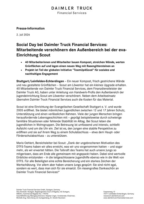 Social Day bei Daimler Truck Financial Services: Mitarbeitende verschönern den Außenbereich bei der eva-Einrichtung Scout