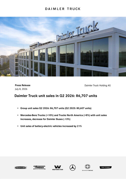 Daimler Truck unit sales in Q2 2026: 86,707 units