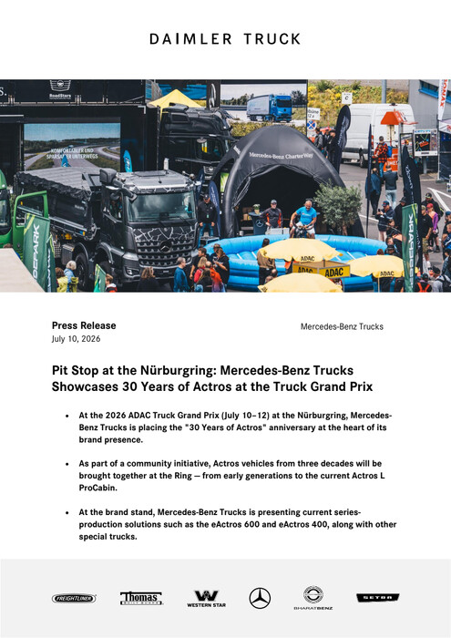 Pit Stop at the Nürburgring: Mercedes-Benz Trucks Showcases 30 Years of Actros at the Truck Grand Prix