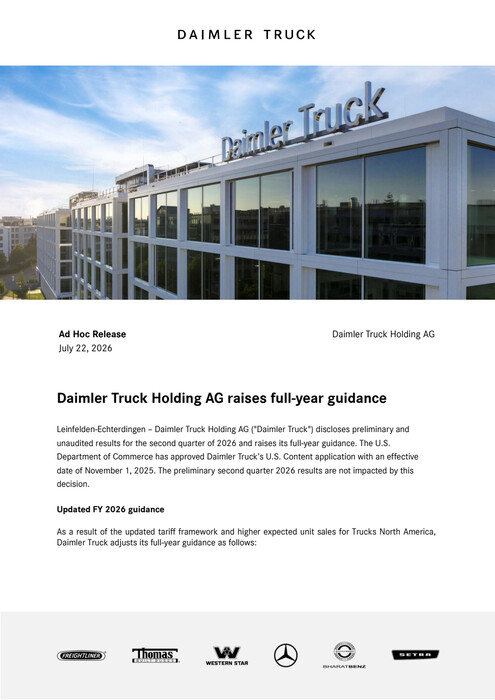 Daimler Truck Holding AG raises full-year guidance