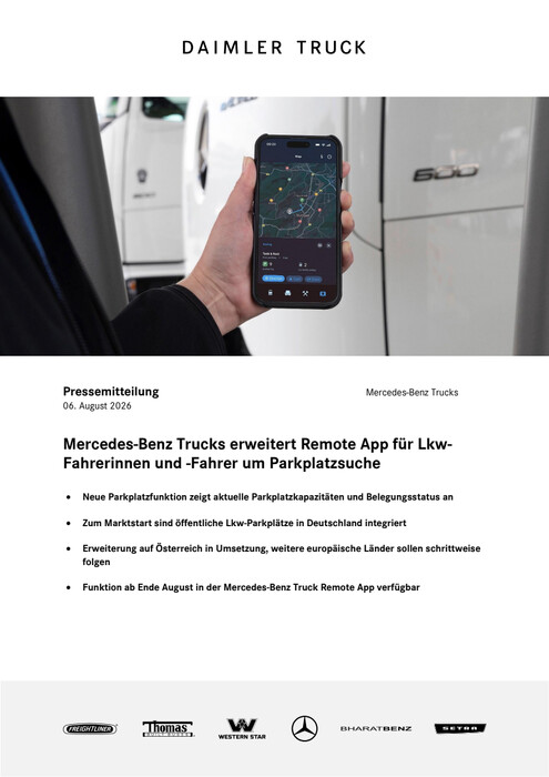 Mercedes-Benz Trucks erweitert Remote App für Lkw-Fahrerinnen und -Fahrer um Parkplatzsuche