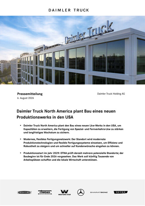 Daimler Truck North America plant Bau eines neuen Produktionswerks in den USA