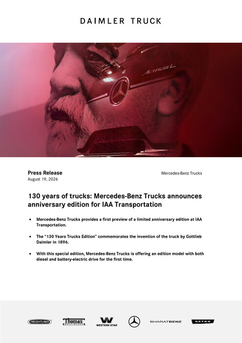 130 years of trucks: Mercedes-Benz Trucks announces anniversary edition for IAA Transportation