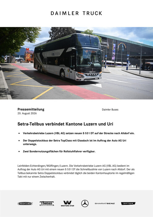 Setra-Tellbus verbindet Kantone Luzern und Uri