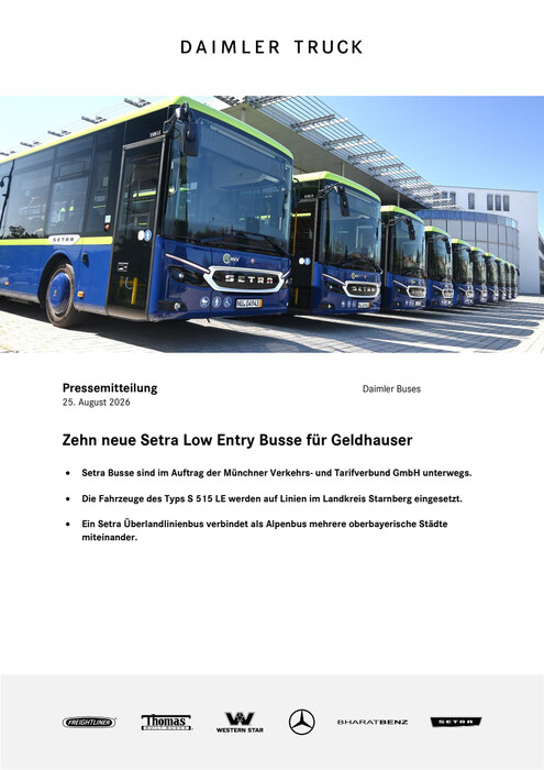 Zehn neue Setra Low Entry Busse für Geldhauser