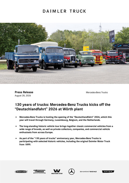 130 years of trucks: Mercedes-Benz Trucks kicks off the “Deutschlandfahrt” 2026 at Wörth plant