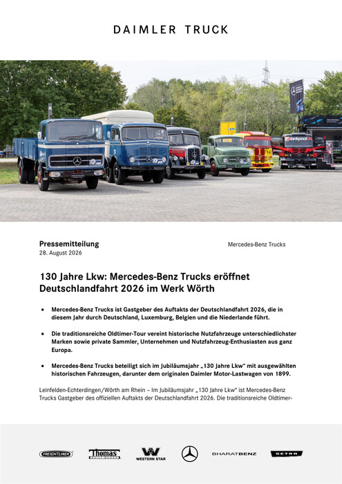 130 Jahre Lkw: Mercedes-Benz Trucks eröffnet    Deutschlandfahrt 2026 im Werk Wörth