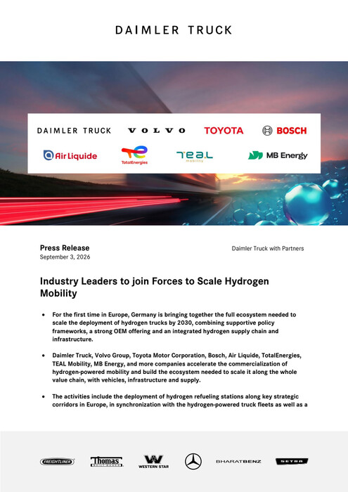 Industry Leaders to join Forces to Scale Hydrogen Mobility
