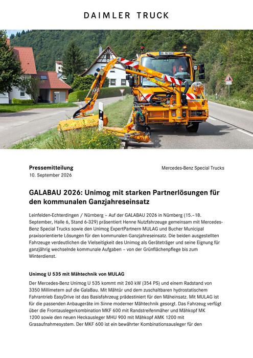 GALABAU 2026: Unimog mit starken Partnerlösungen für den kommunalen Ganzjahreseinsatz
