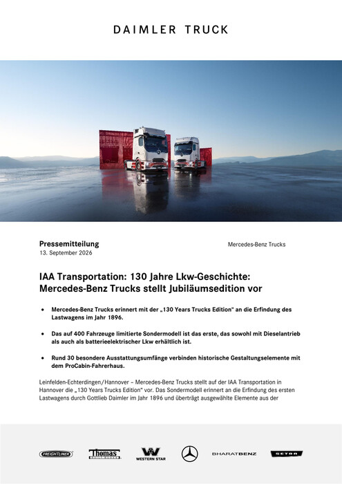 IAA Transportation: 130 Jahre Lkw-Geschichte: Mercedes-Benz Trucks stellt Jubiläumsedition vor