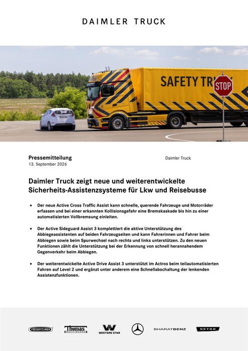 Daimler Truck zeigt neue und weiterentwickelte Sicherheits-Assistenzsysteme für Lkw und Reisebusse